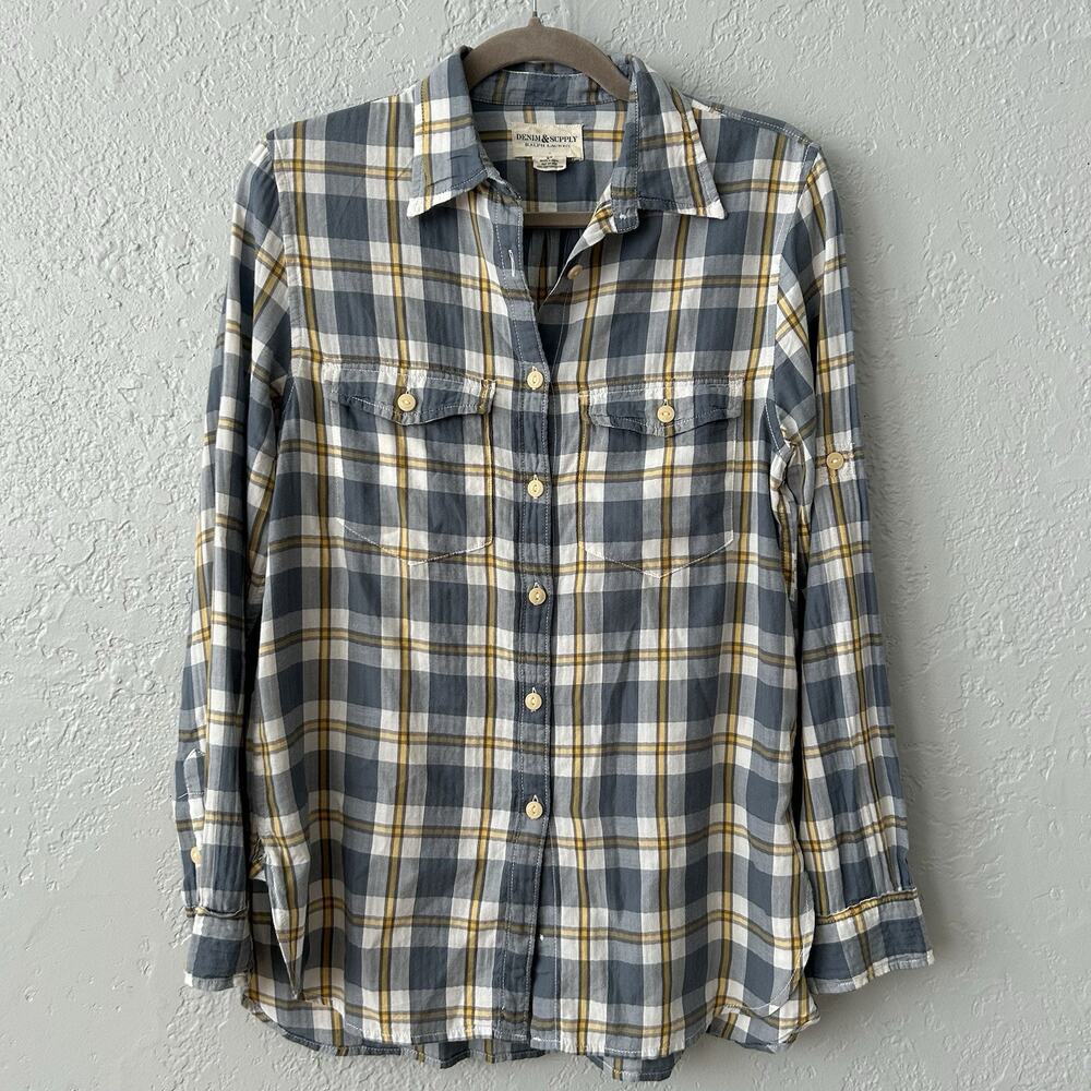 Denim & Supply Ralph Lauren Plaid Shirt Women’s S Roll Tab Sleeve Western Cotton